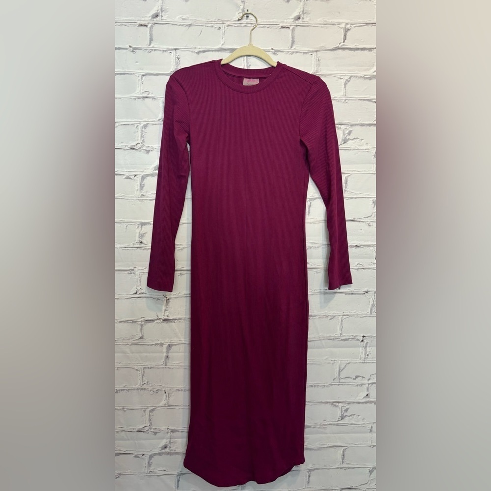 TEREZ Long Sleeve Rib Dress in Black Raspberry - Picture 4 of 9